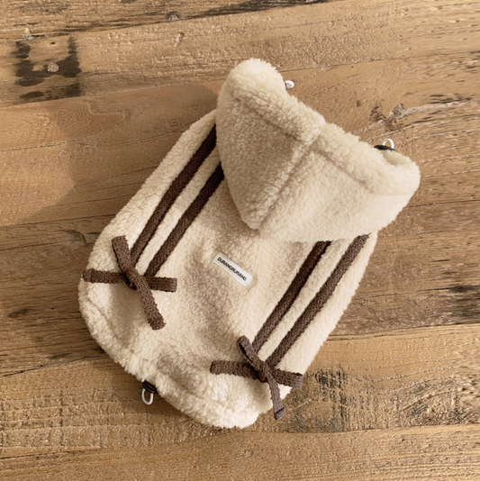 Ribbon Boa Hoodie Jumper (Beige)