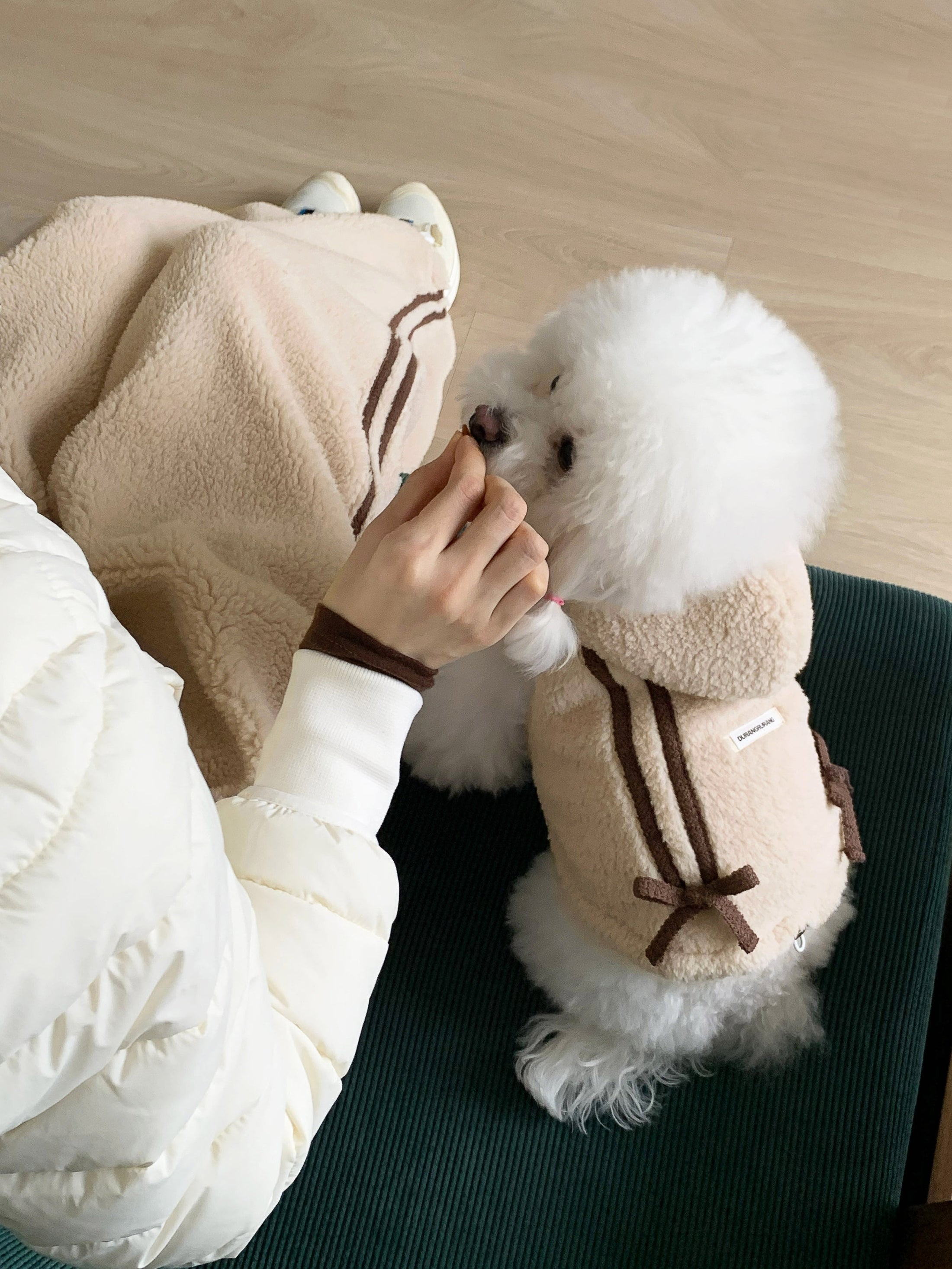 Ribbon Boa Hoodie Jumper (Beige)