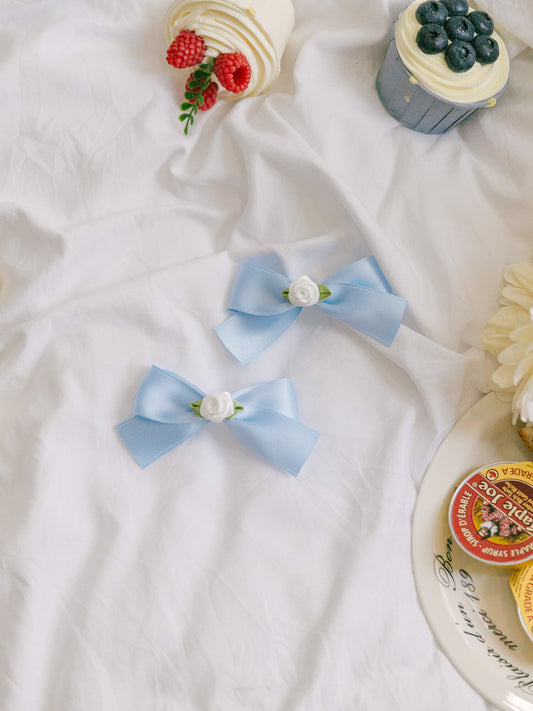 Sherbet Rose Ribbon Pin Soft Blue (2pcs)