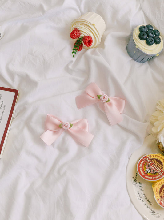 Sherbet Rose Ribbon Pin Baby Pink Pink (2pcs)