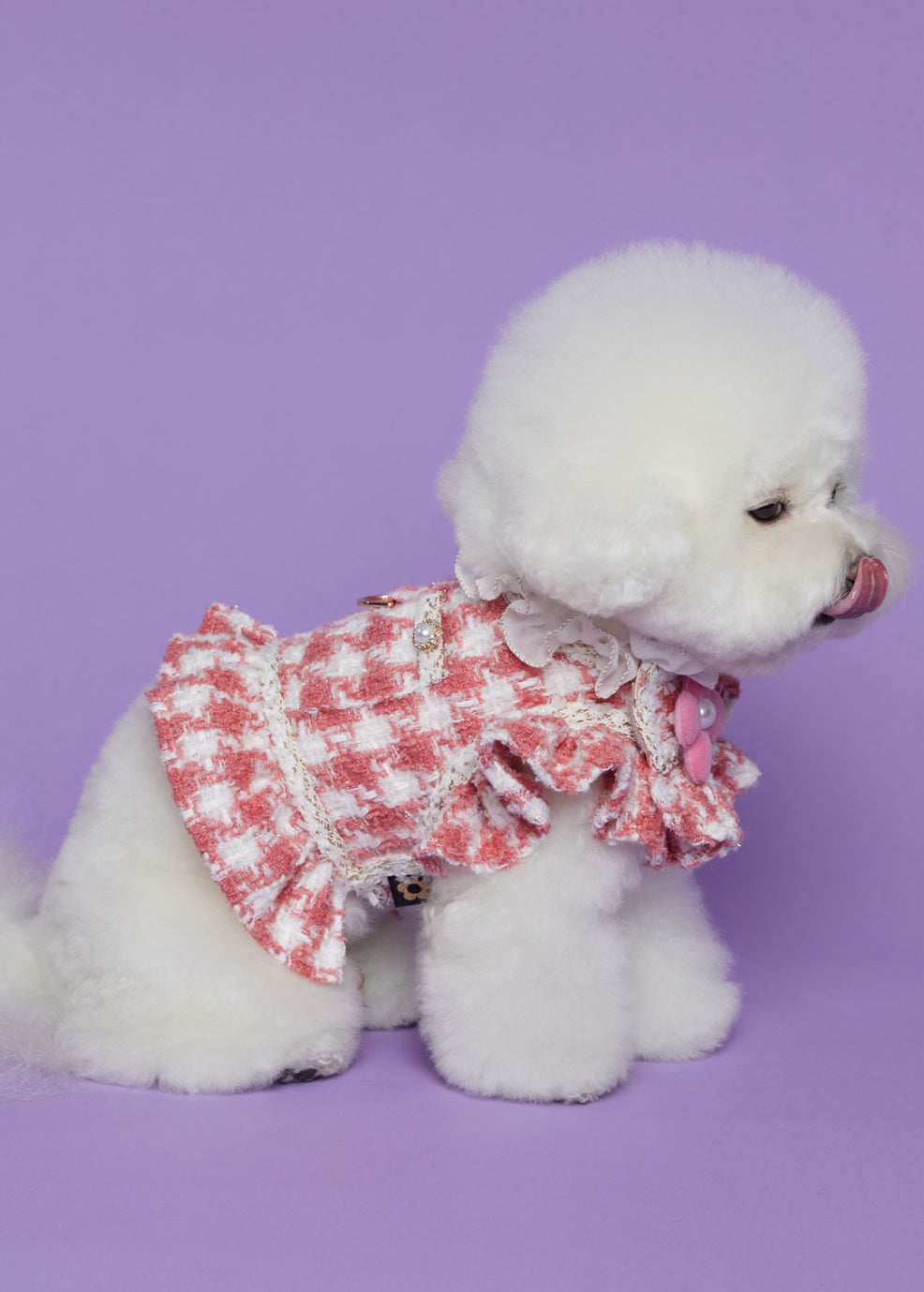 Hound Tooth Tweed - Coral Pink