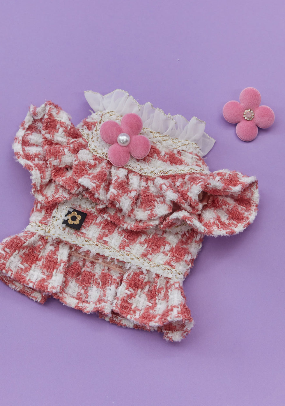 Hound Tooth Tweed - Coral Pink