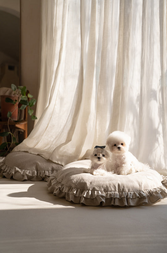 Linen Frill Cushion (Natural Pink & Beige)