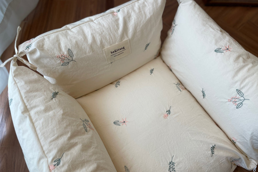 Flower Embroidery Mung Cushion Cover